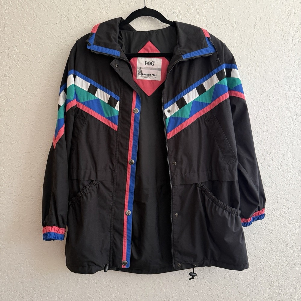 London Fog Jacket Mens Small Windbreaker Retro Vtg 80s Ski Opening Day Patchwork